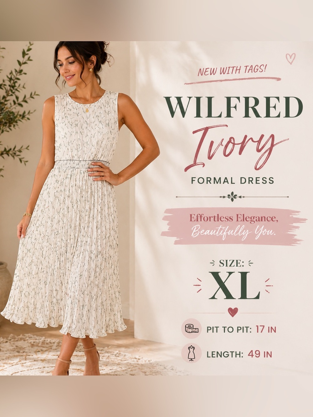 NEW Wilfred Ivory formal dress XL pit to pit 17in length 49in